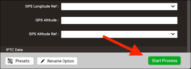 Click on Start Process to remove the EXIF data and save the photo