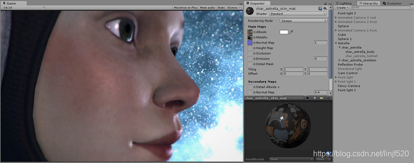 This character has a skin texture map, but no detail texture yet. We will add skin pores as a detail texture.