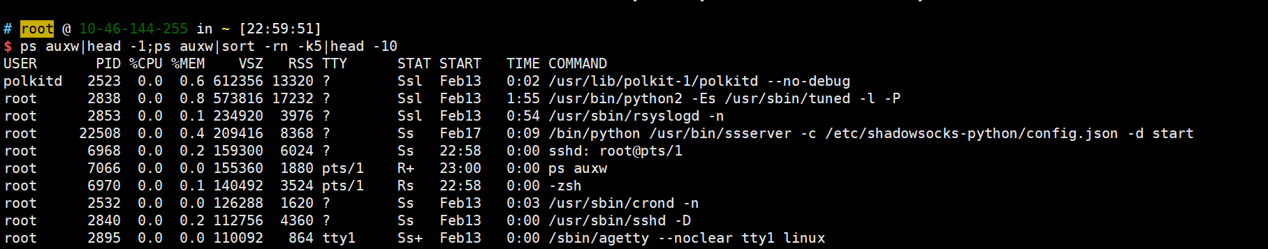 Linux终端查看最消耗CPU内存的进程Linux终端查看最消耗CPU内存的进程