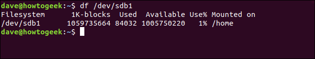df /dev/sdb1 in a terminal window