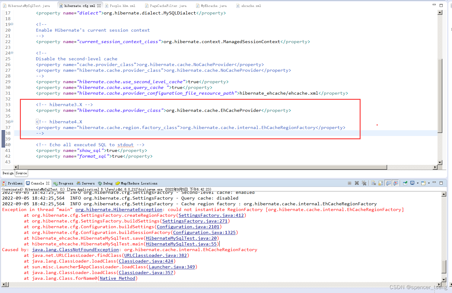java.lang.ClassNotFoundException: org.hibernate.cache.internal ...