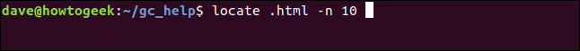 locate .html -n 10 in a terminal window