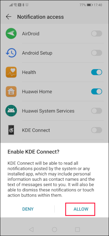 Enable KDE Connect verification options