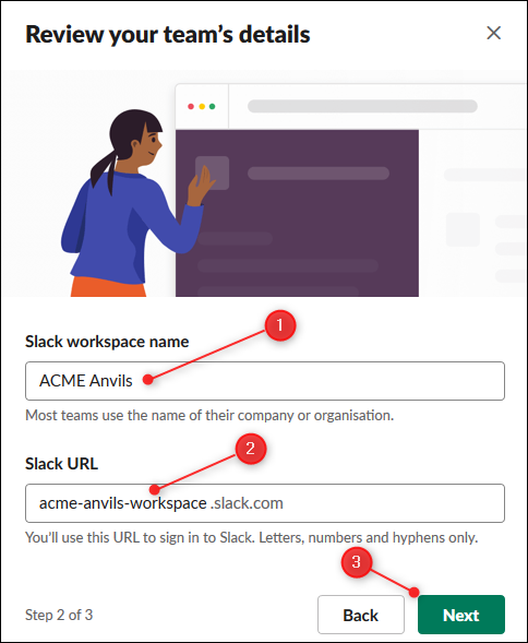 The textboxes to change your workspace name and URL.