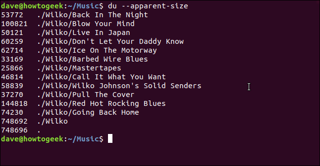 The "du --apparent-size" command in a terminal window.