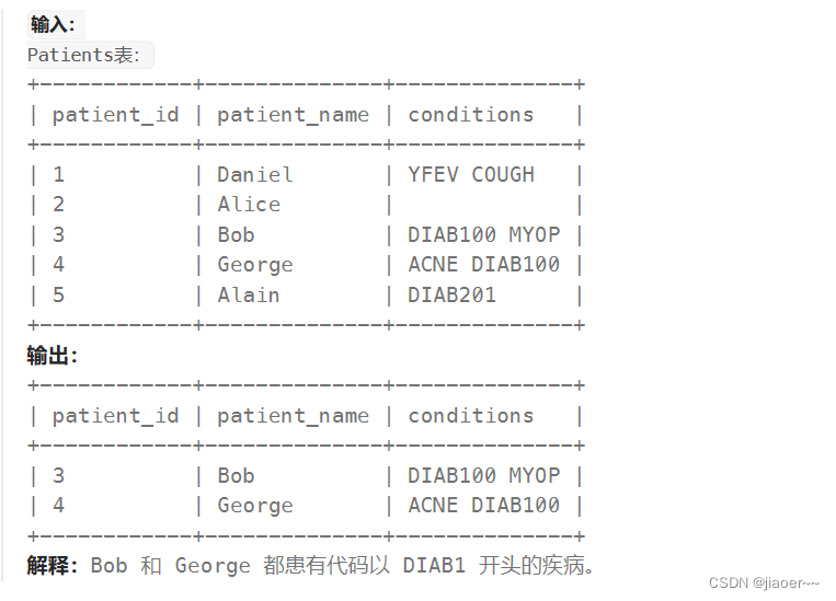 SQL-每日一题【1527. 患某种疾病的患者】_疾病sql格式-CSDN博客