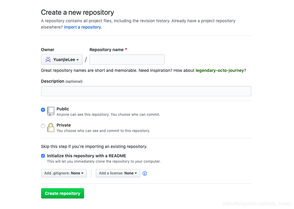 在github创建版本库