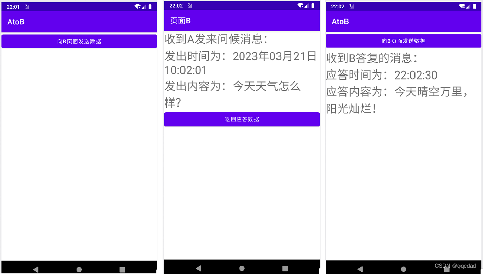 从A_Activity跳转到B_Activity，用Intent传递数据，B页面处理完返回数据到A