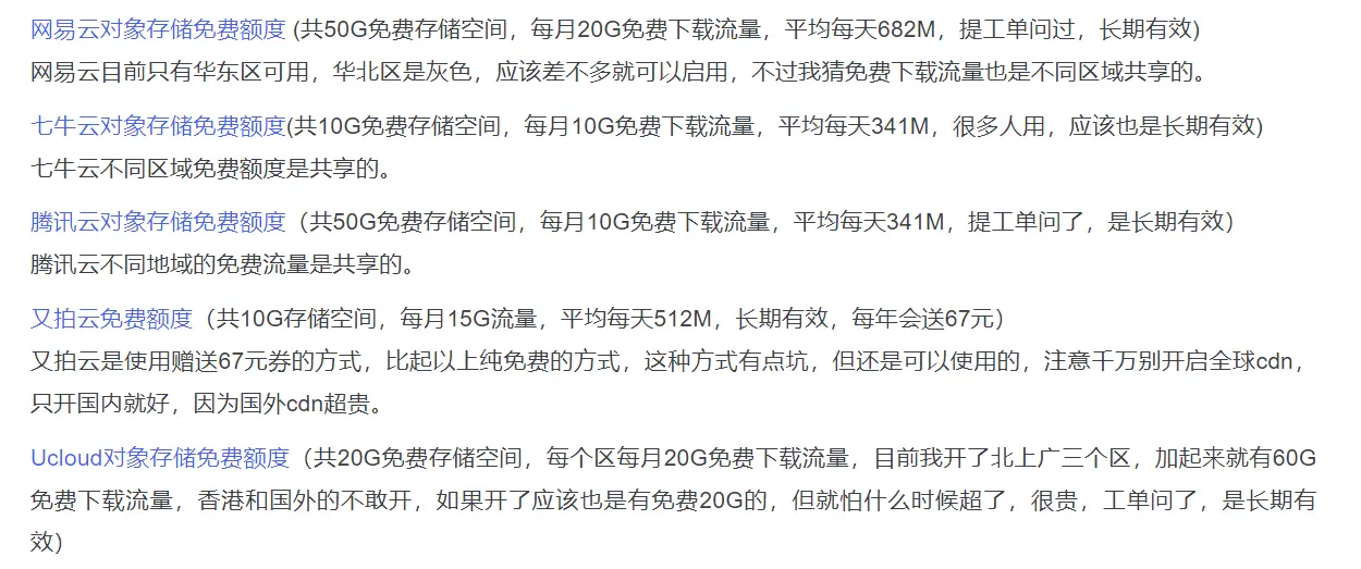 各大图床的免费额度