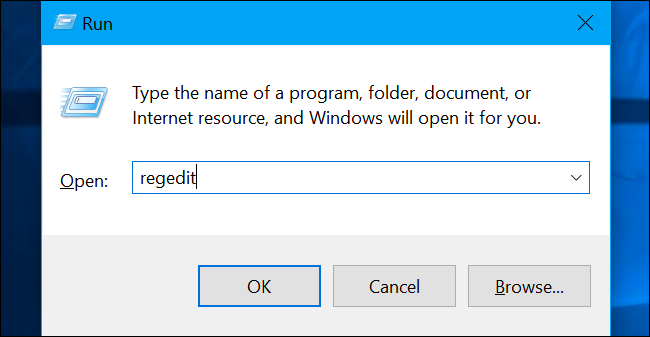 Type regedit into the Run window, then hit Enter