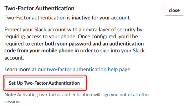 The "Set Up Two-Factor Authentication" button