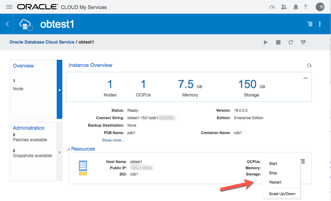 Oracle Cloud : DBaaS - Service Hamburger