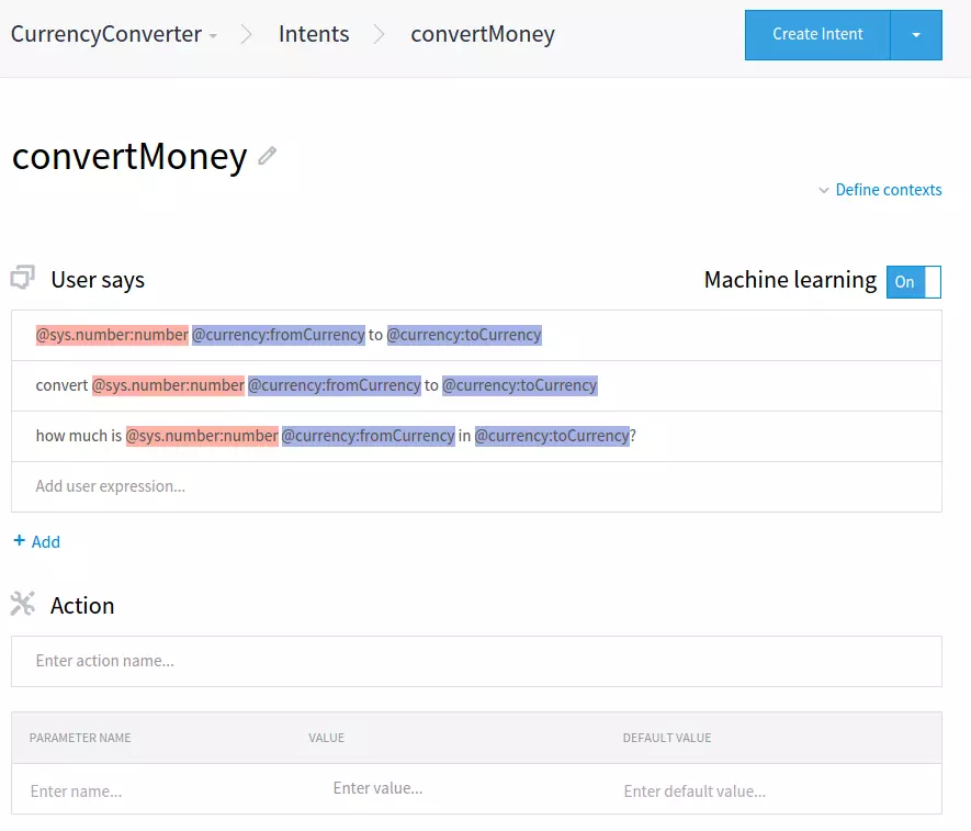 title convertMoney intent