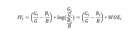 〖IV〗_i=（G_i/G-B_i/B）*log⁡〖((G_i/G)/(B_i/B)〗)=（G_i/G-B_i/B）*〖WOE〗_i