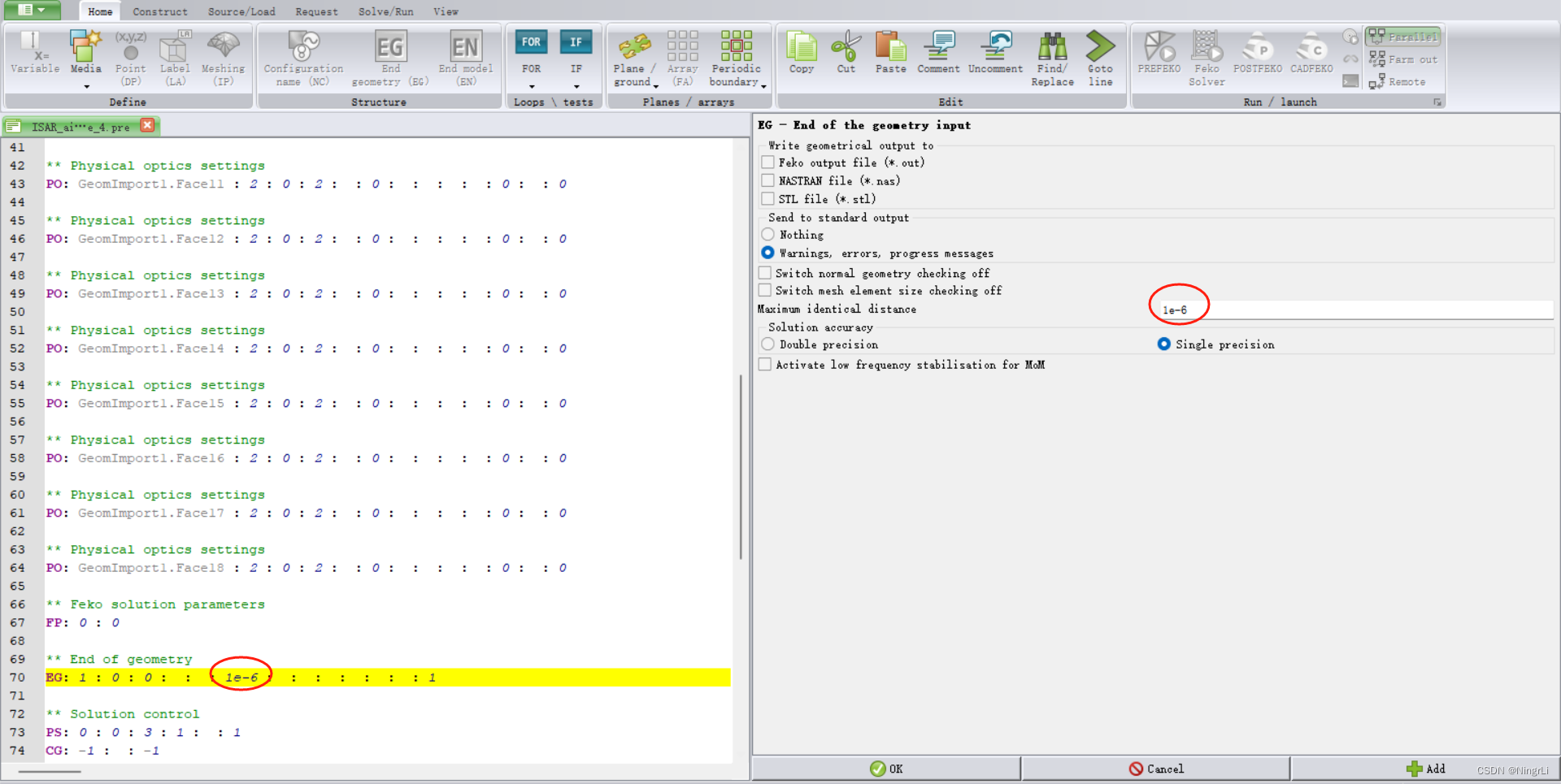 feko报错 a triangle edge is too short or epsent is too large