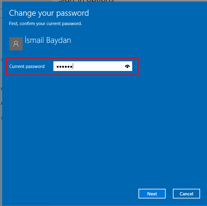 Provide Current Password