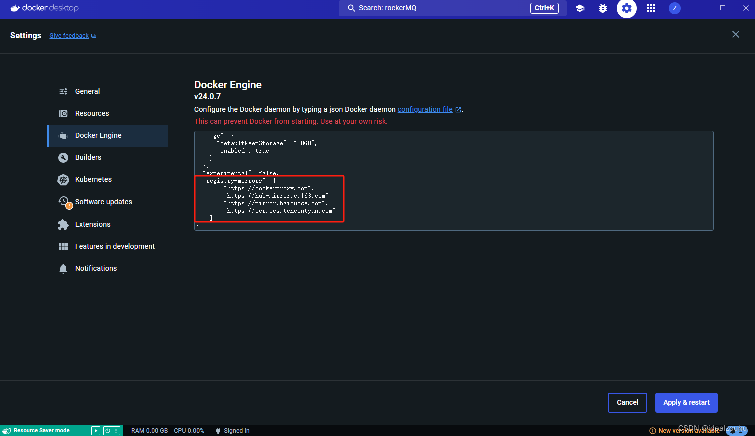 Docker 镜像源配置插图1 在这里插入图片描述