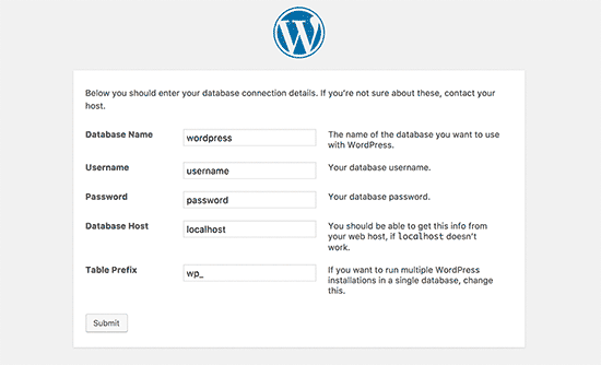Provide your database details Provide your database details