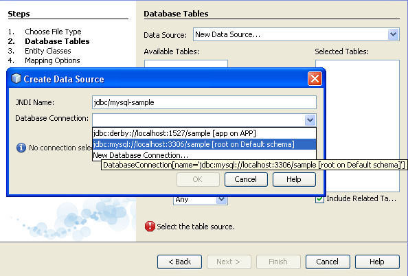 使用 mysql 连接的新数据源