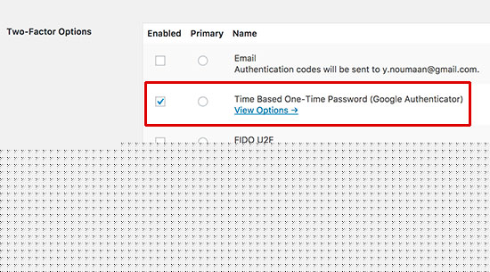 Two factor plugin settings
