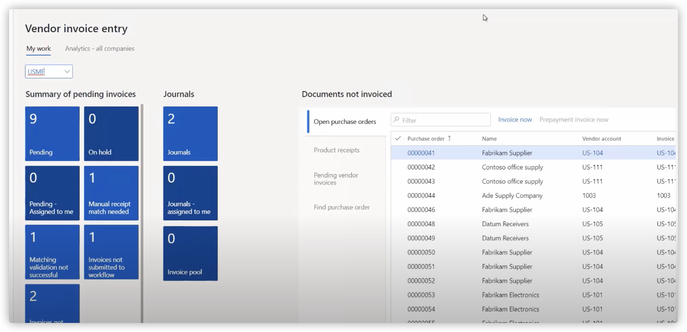 Dynamics 365 finance 供应商发票自动化