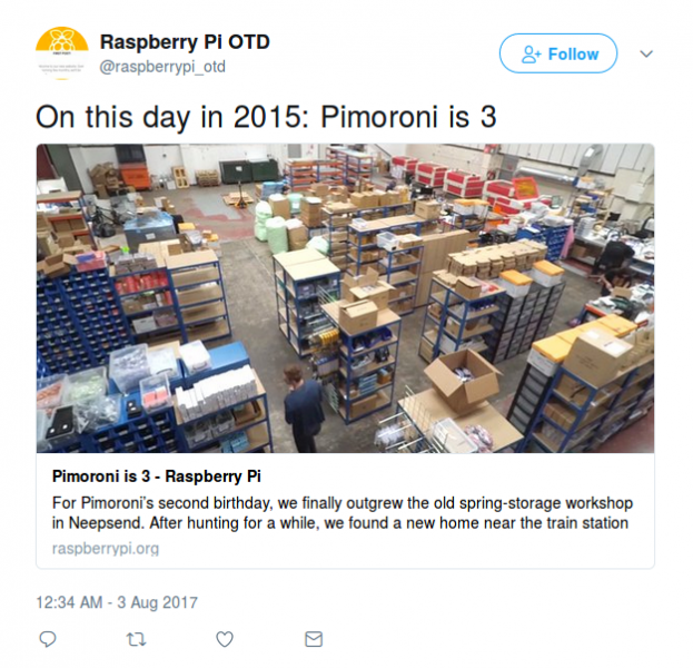 Raspberry Pi on this day twitter feed