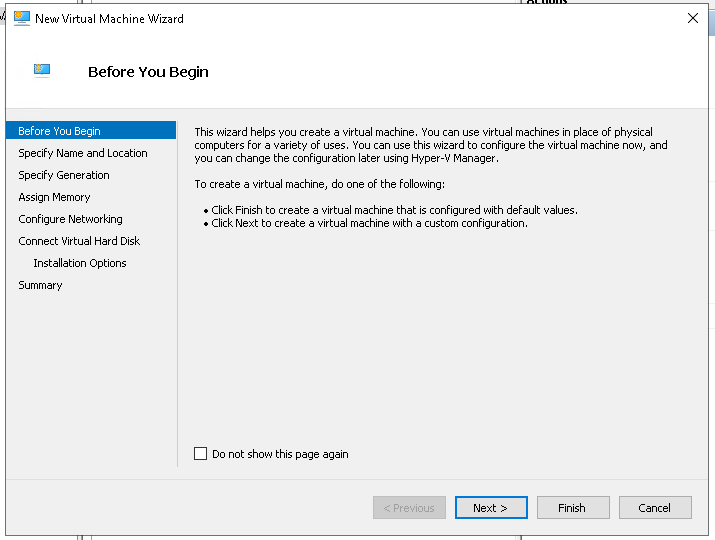 Hyper-V VM Creation Before Begin 