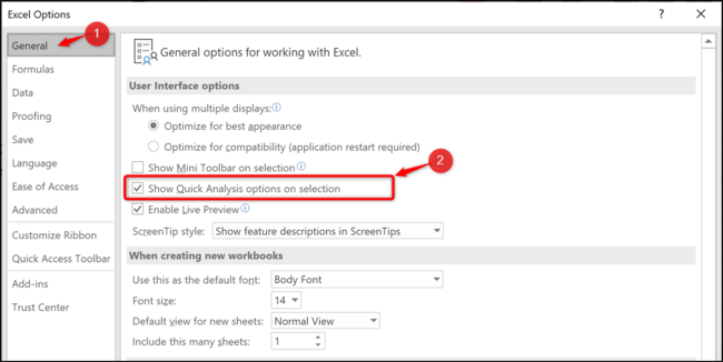 Stop Quick Analysis options from appearing on selection