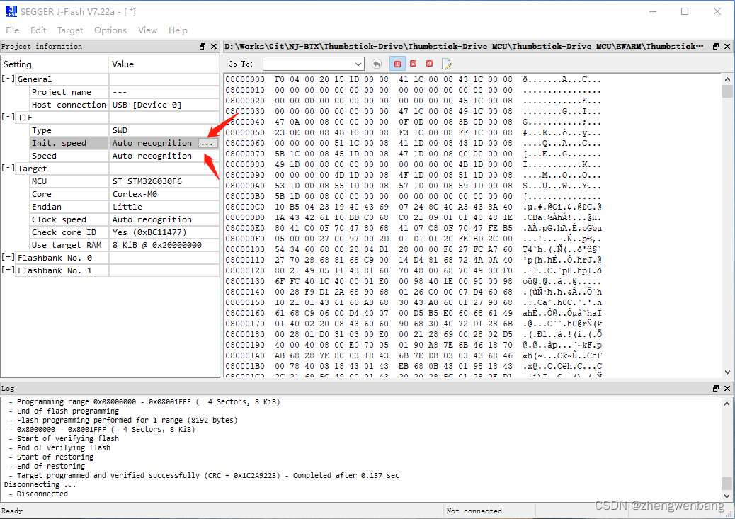 JLINK 使用JFlash软件烧写STM2程序时出现 Verification of RAMCode failed... 下载失败解决