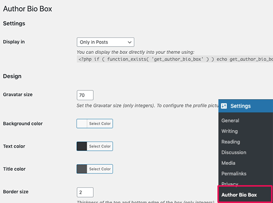 Author Bio Box settings