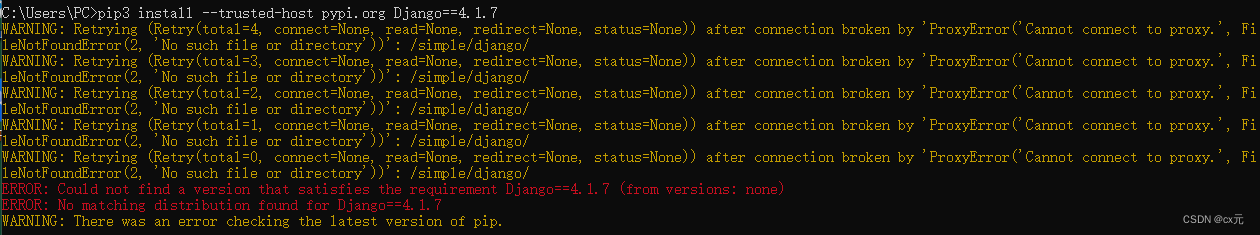 pip安装报错Could not fetch URL https://pypi.org/simple/xx/: There was a ...