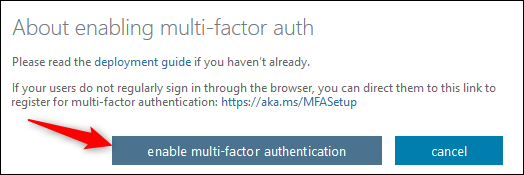 The "enable multi-factor authentication" button