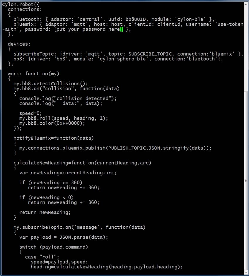 IBM Bluemix IoT手势-演示中的Cylonjs JavaScript代码