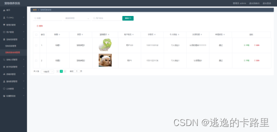 图5.2 宠物领养审核管理界面