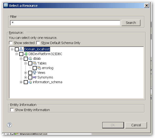 SelectAResource-ShowDefaultSchemaOnly ( Unchecked - Upon)