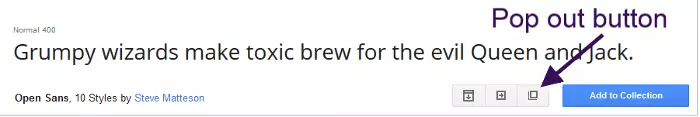Google Fonts Pop out button.
