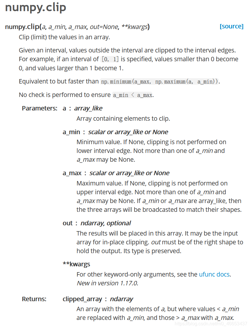 numpy.clip(a, a_min, a_max, out=None, **kwargs)的使用举例_numpy 的kwargs-CSDN博客