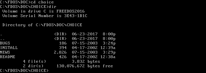 Changing into the \FDOS\DOC\CHOICE subdirectory