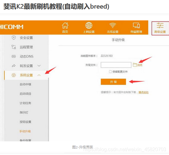 （借用简书该用户截图，侵删致歉）升级完成后即将breed刷入了路由器固件中