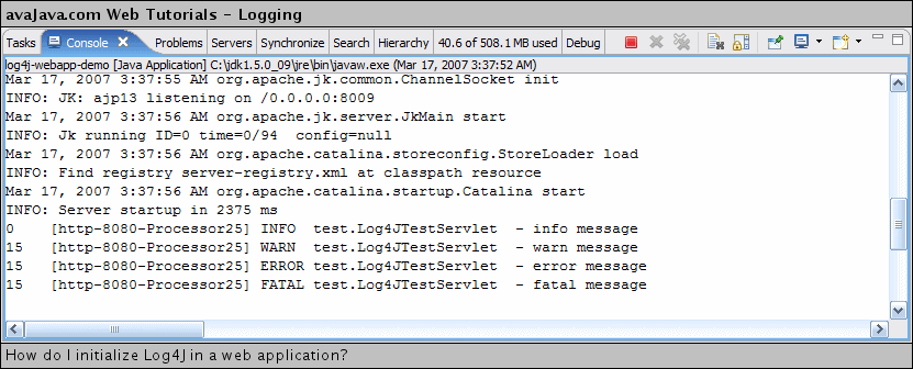 Console output