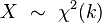 X\ \sim\ \chi^2(k) \,
