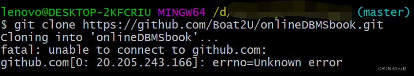 fatal: unable to connect to github.com:github.com[0: 20.205.243.166 ...