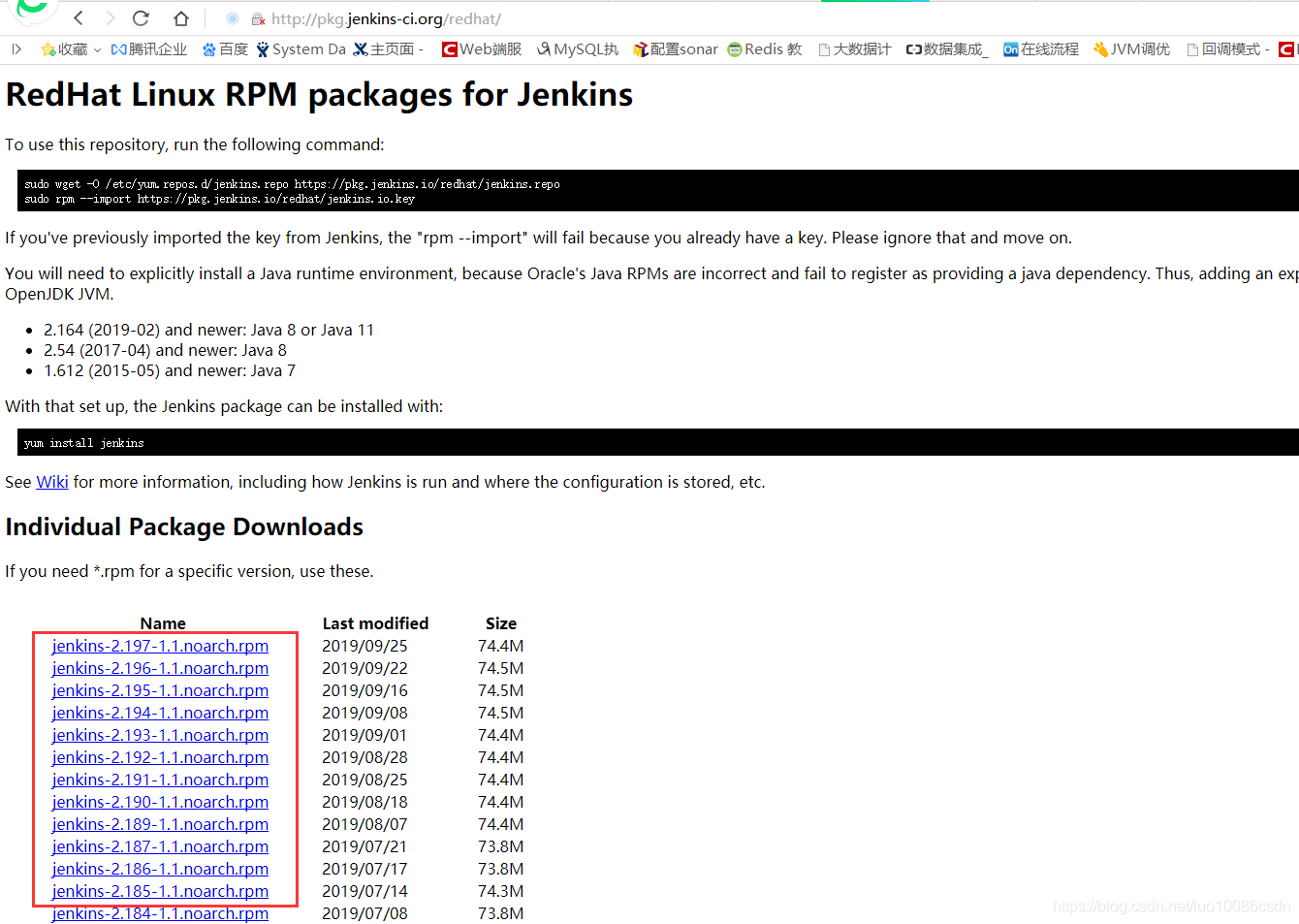 jenkins下载列表