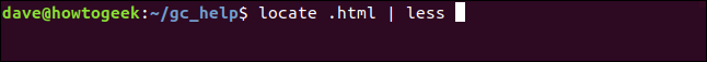 locate .html | less in a terminal window