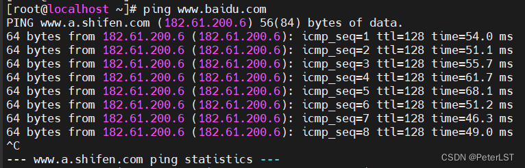 再次 ping 百度网址测试