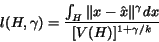 \begin{eqnarray*}l(H, \gamma)=\frac{\int_{H}\Vert x-{\hat x}\Vert^{\gamma}dx}{[V(H)]^{1+\gamma/k}}\end{eqnarray*}