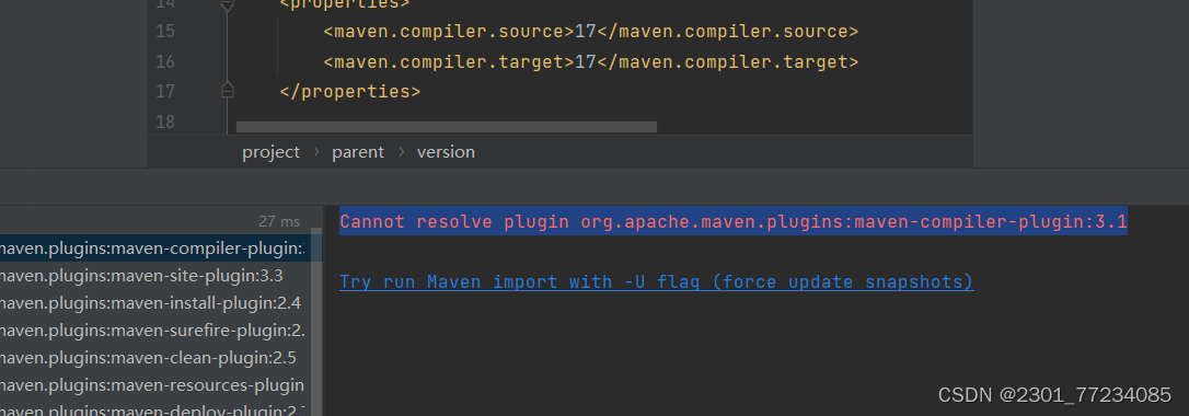 Cannot resolve plugin org.apache.maven.plugins:maven-compiler-plugin:3. ...