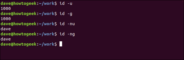 id command output in a terminal window