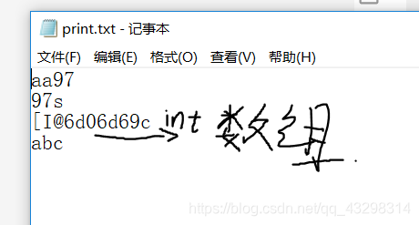 int数组对应的行出现了乱码，而char数组却成功打印